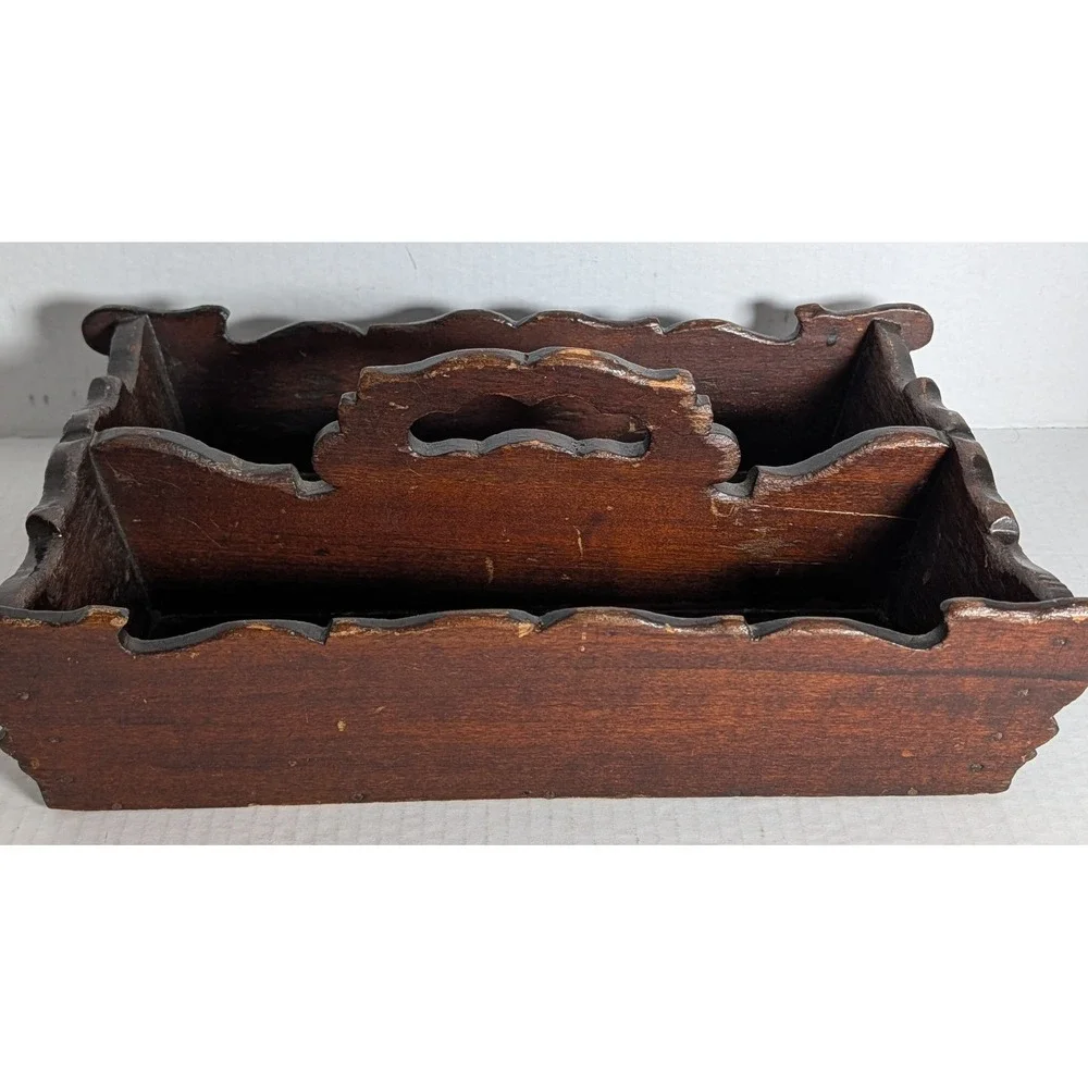 Antique/Vintage Hand-Carved Wooden Double Compartment Box